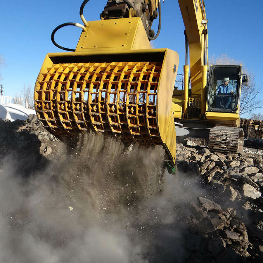 Rock Tools sieving bucket is designed to seperate oversize material.